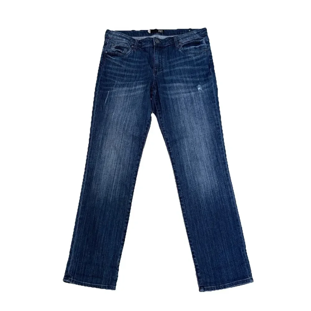 NEW KUT from the Kloth Catherine Boyfriend Jeans 12 Blue Dark Wash Distressed